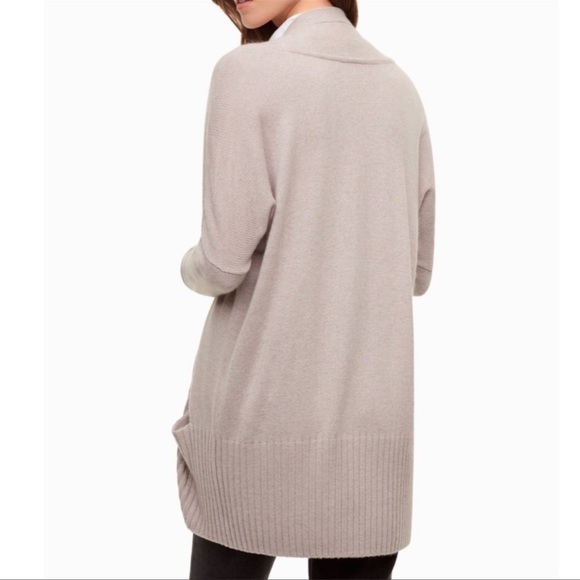 AZURE SKIES Aritzia Cashmere Angora blend Open Cardigan Sz XXS in oatmeal color. - Picture 2 of 14